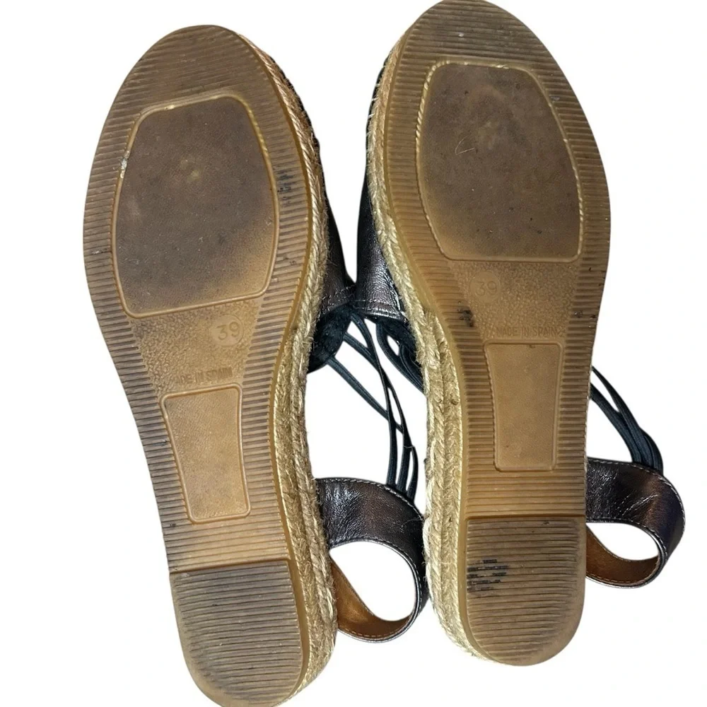 Toni Pons Metallic Silver Espadrille Sandals 39 Boho Leather Flats - Picture 6 of 10